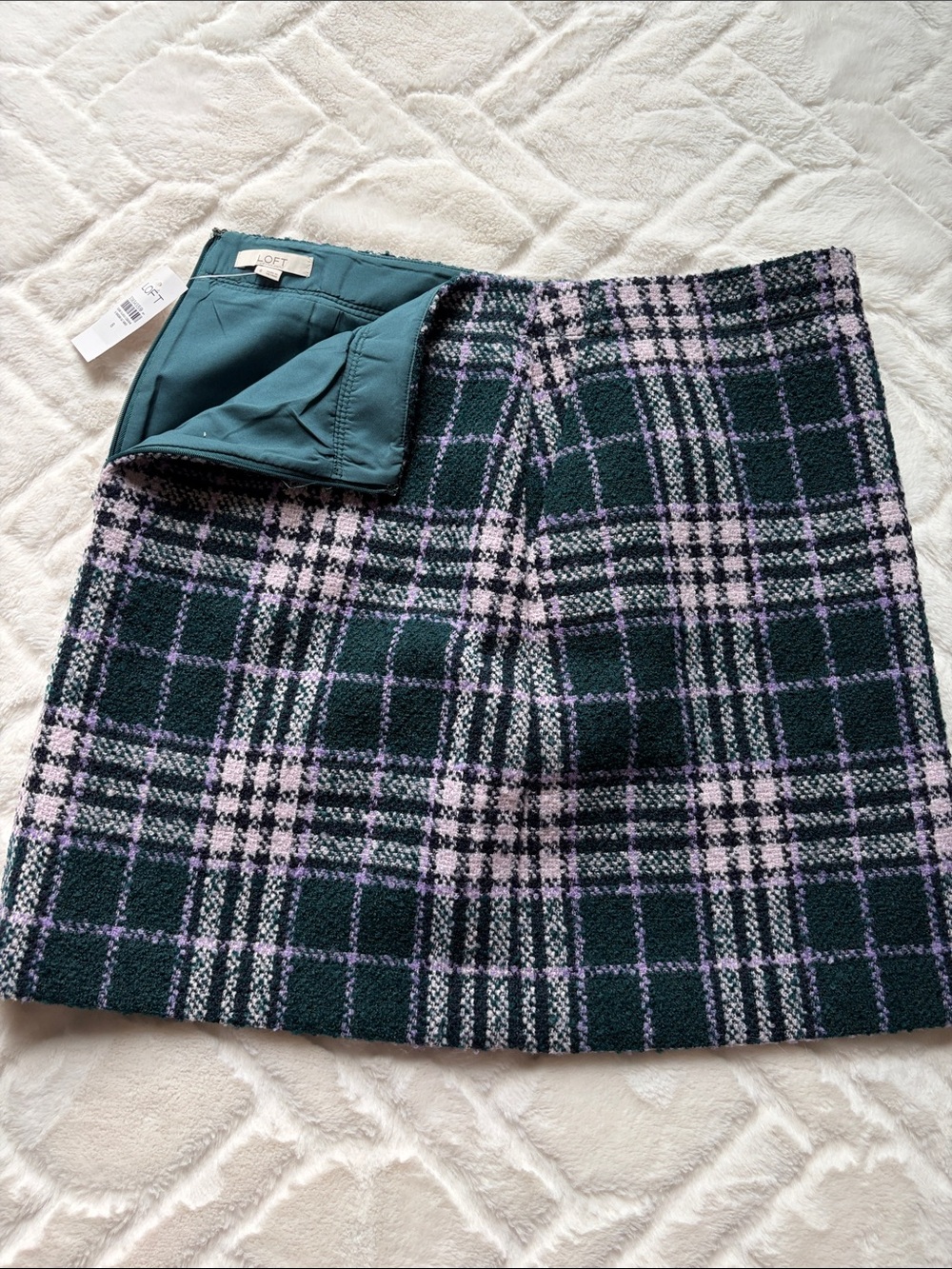 LOFT Green and Lavender Plaid Mini Skirt